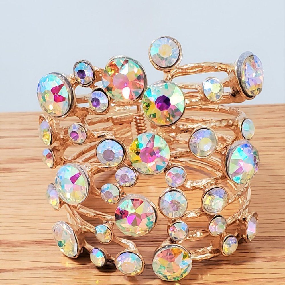 Embellished Stone Hinged Cuff Bracelet - image 2